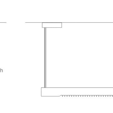 Roest linear pendant dimension diagram showing 75H and 150H lengths, Graypants