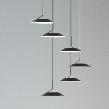 Energy-efficient Royyo six-light LED pendant with slim aluminum design