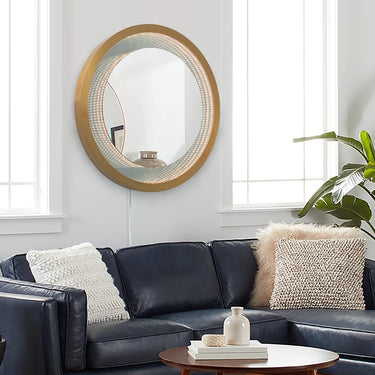 Nova of California Starfall Vanishing Infinity Led Round Wall Mirror In Brass