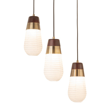 Nova of California Sunset 3 Light Pendant Lamp 27 Weathered Brass Walnut