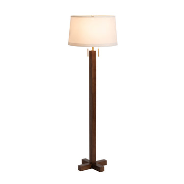 Nova of California Swiss Cross Floor Lamp Dark Walnut Wood Weathered Brass White Linen Shade