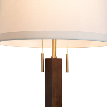 Nova of California Swiss Cross Floor Lamp Dark Walnut Wood Weathered Brass White Linen Shade