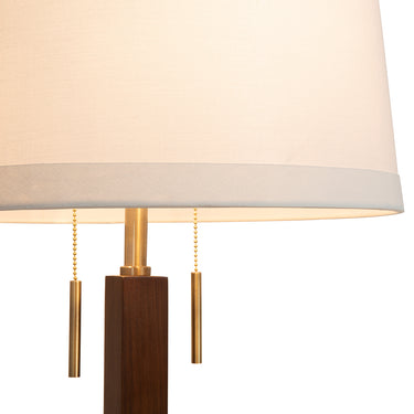 Nova of California Swiss Cross Table Lamp Dark Walnut Wood Weathered Brass White Linen Shade