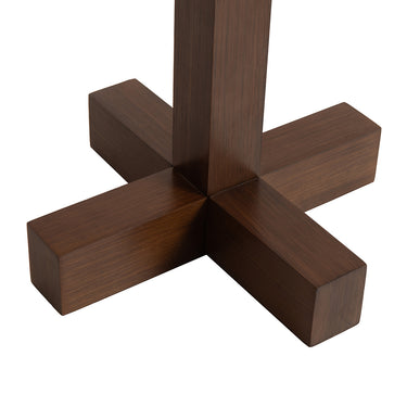 Nova of California Swiss Cross Table Lamp Dark Walnut Wood Weathered Brass White Linen Shade