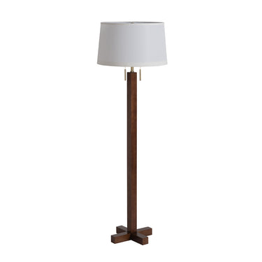 Nova of California Swiss Cross Floor Lamp Dark Walnut Wood Weathered Brass White Linen Shade