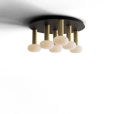Koncept Combi Pendant 6" Circular 6 Combo Brass Matte Black Canopy Glass Ball Attachment Suspension Flush Mount 2-in-1
