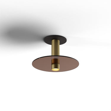 Koncept Combi Pendant 6" Brass Matte Black Canopy 9" Glass Plate Tea Brown Attachment Suspension Flush Mount 2-in-1