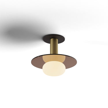 Koncept Combi Pendant 6" Brass Matte Black Canopy 9" Glass Plate Tea Brown Attachment Glass Ball Attachment Suspension Flush Mount 2-in-1