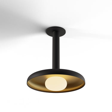 Koncept Combi Pendant 12" Matte Black Matte Black Canopy 12" Shade Matte Black Brass Attachment Glass Ball Attachment Suspension Flush Mount 2-in-1