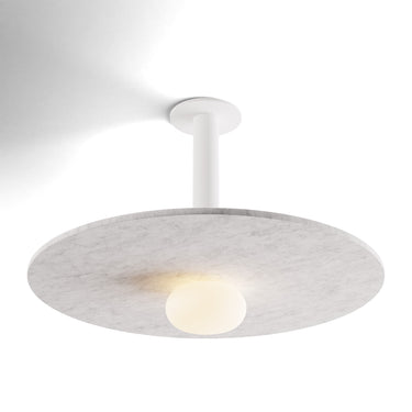 Koncept Combi Pendant 12" Matte White Matte White Canopy 20" Acoustic Panel Light Marble Attachment Glass Ball Attachment Suspension Flush Mount 2-in-1