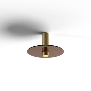 Koncept Combi Pendant 6" Brass Matte Black Canopy 9" Glass Plate Tea Brown Attachment Suspension Flush Mount 2-in-1