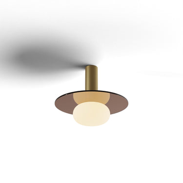 Koncept Combi Pendant 6" Brass Matte Black Canopy 9" Glass Plate Tea Brown Attachment Glass Ball Attachment Suspension Flush Mount 2-in-1