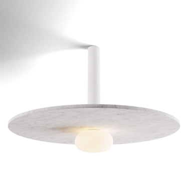 Koncept Combi Pendant 12" Matte White Matte White Canopy 20" Acoustic Panel Light Marble Attachment Glass Ball Attachment Suspension Flush Mount 2-in-1