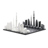 Acrylic Tokyo architecture chess pieces by Skyline Chess on the tokyo map board