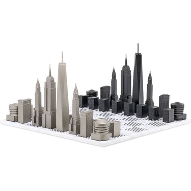 Skyline Chess Set Stainless Steel New York Edition with Marble Hatch Board