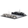 Stainless Steel Paris architecture chess pieces by Skyline Chess on the wood map board