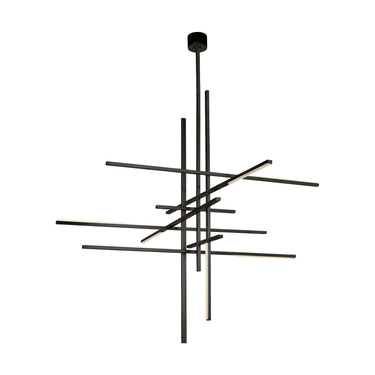 Geometric design chandelier, Cityscape Grande by Sean Lavin, dark bronze finish, non-sloped ceiling installation