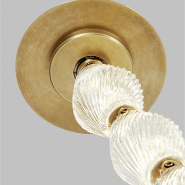 Long crystal strand chandelier, Collier 240 by Visual Comfort, custom engineered brass details