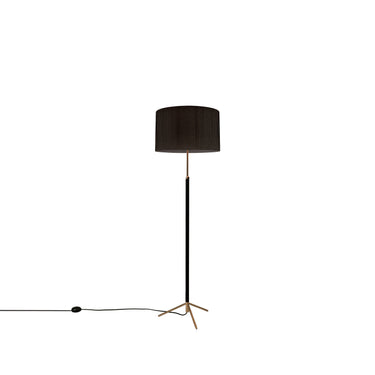 Pie de Salon G2 Floor Lamp by Santa & Cole featuring leather-wrapped stem and black ribbon shade