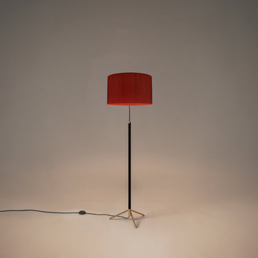 Santa & Cole Pie de Salon G2 adjustable floor lamp with red-amber ribbon shade