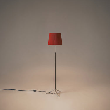 Santa & Cole Pie de Salón G3 floor lamp with Red-Amber Ribbon shade and chrome finish providing warm ambient lighting