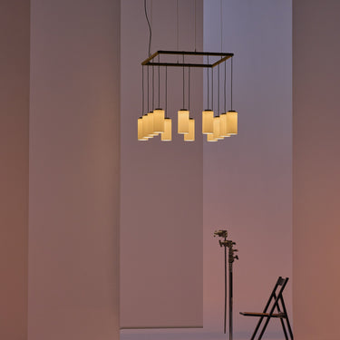 Santa & Cole Cirio Cuadrada hanging light with porcelain shades