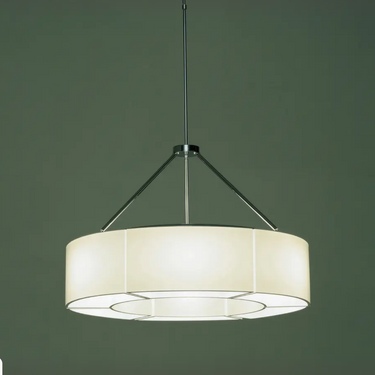 Close-up of Sexta pendant light chrome-plated frame and translucent shades