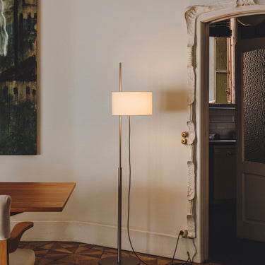 TMD floor lamp by Santa & Cole with adjustable white linen shade