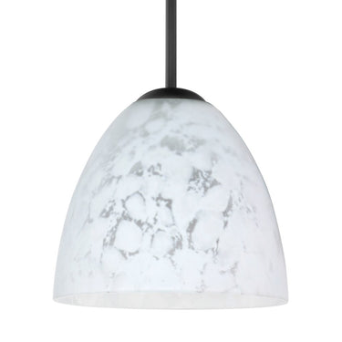 Modern pendant light featuring a Carrera white art glass shade for kitchen island lighting
