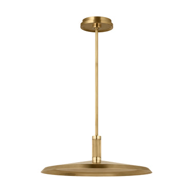 Modern disc-shaped ceiling pendant in antique brass by Visual Comfort Avroko with dimmable LED