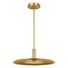Visual Comfort Saucer Large Pendant: A modern, minimalist brass ceiling light with an integrated dimmable LED for a dining room.