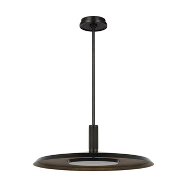 Visual Comfort Saucer X-Large integrated LED pendant with dark bronze shade for kitchen island