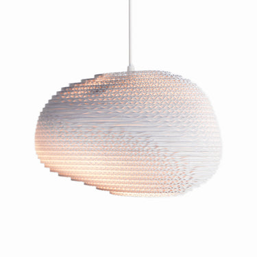 White finish Graypants Scraplight Alki eco-friendly cardboard pendant light fixture.