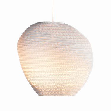 White finish Graypants Allyn sustainable pendant light with unique pebble shape