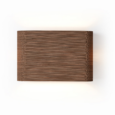 Graypants Scraplights Skew wall sconce in natural recycled cardboard finish, front view.