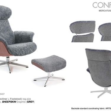 Luxury Scandinavian sheepskin recliner with walnut base and footstool for modern interiors