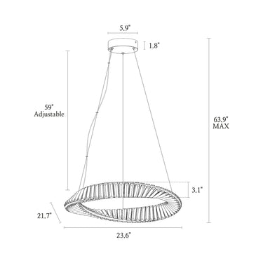 Dimensions Diagram of 24-Inch Oval Brass Chandelier