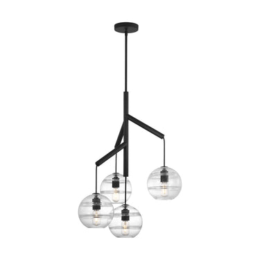 Dimmable Sedona chandelier, nightshade black, clear glass, sophisticated commercial lighting fixture.