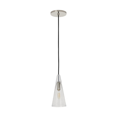 Cone-shaped small pendant light in brass finish, perfect for over counters or bedside lighting