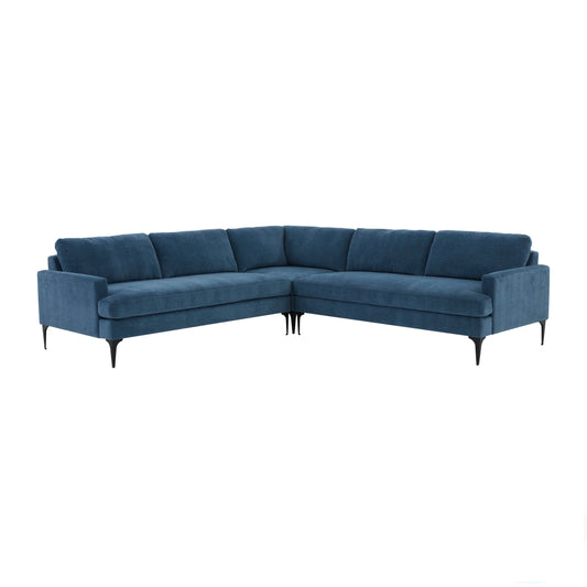 Tov Furniture Serena Blue Velvet L-Sectional with Black Legs