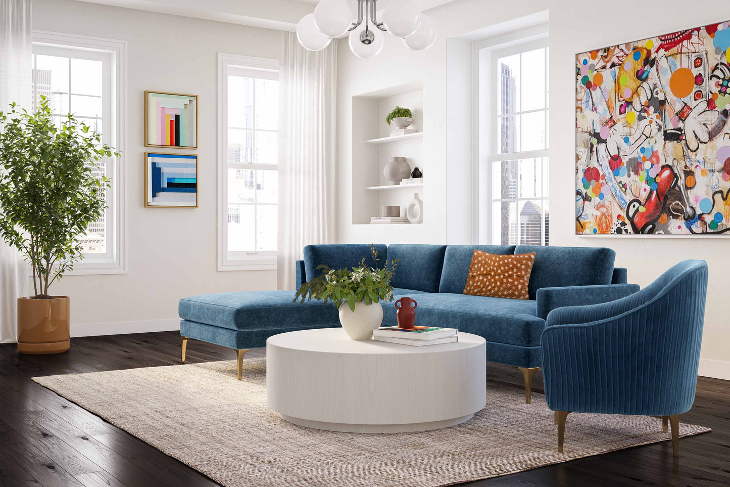 Tov Furniture Serena Blue Velvet LAF Chaise Sectional