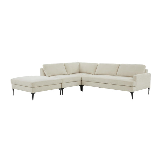 Tov Furniture Serena Cream Velvet Large LAF Chaise Sectional with Black Legs