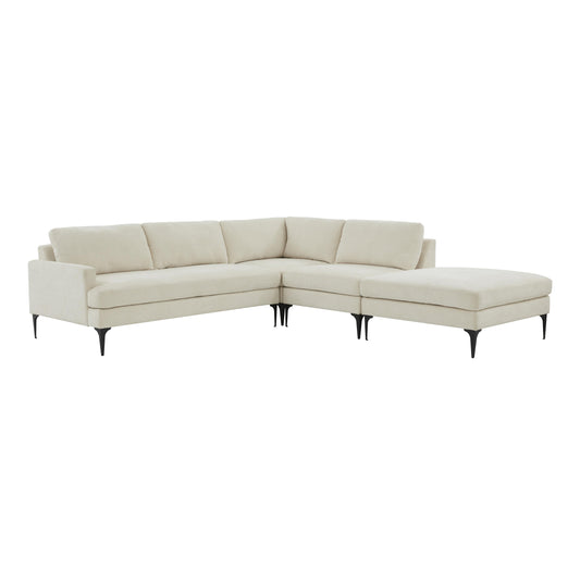 Tov Furniture Serena Cream Velvet Large RAF Chaise Sectional with Black Legs