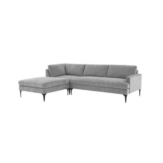 Tov Furniture Serena Gray Velvet LAF Chaise Sectional with Black Legs