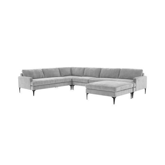 Tov Furniture Serena Gray Velvet Large Chaise Sectional with Black Legs