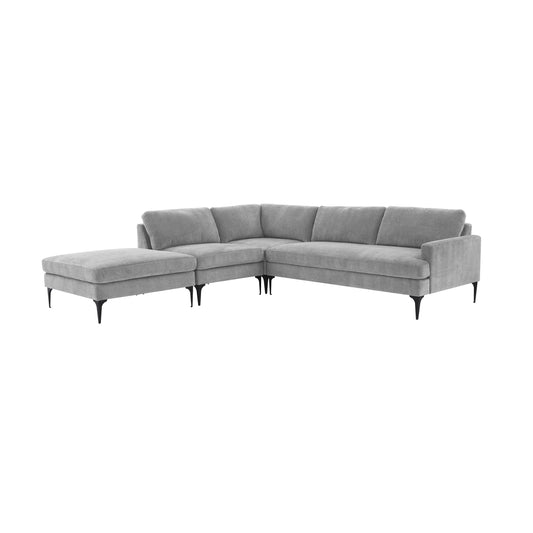 Tov Furniture Serena Gray Velvet Large LAF Chaise Sectional with Black Legs