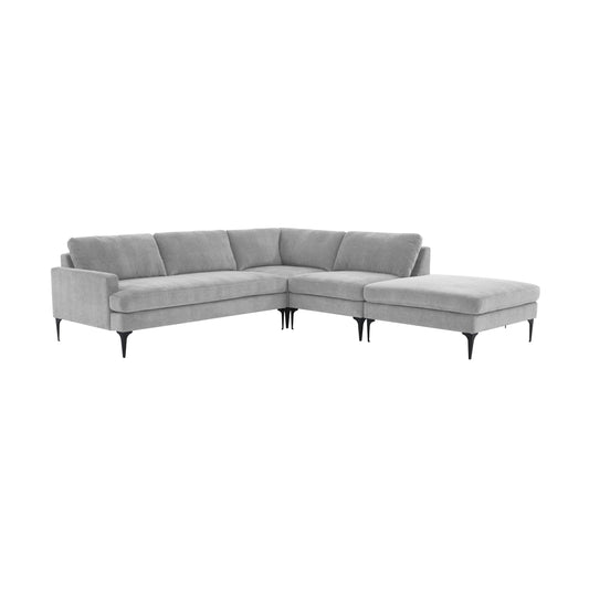 Tov Furniture Serena Gray Velvet Large RAF Chaise Sectional with Black Legs