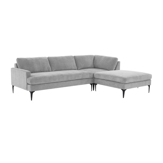 Tov Furniture Serena Gray Velvet RAF Chaise Sectional with Black Legs