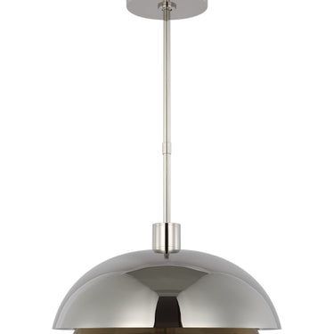 Visual Comfort Shanti Large Pendant, industrial-style brass dome light for residential and commercial spaces in polished nickel finish