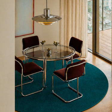 Signature Round wool rug in Blue, full view